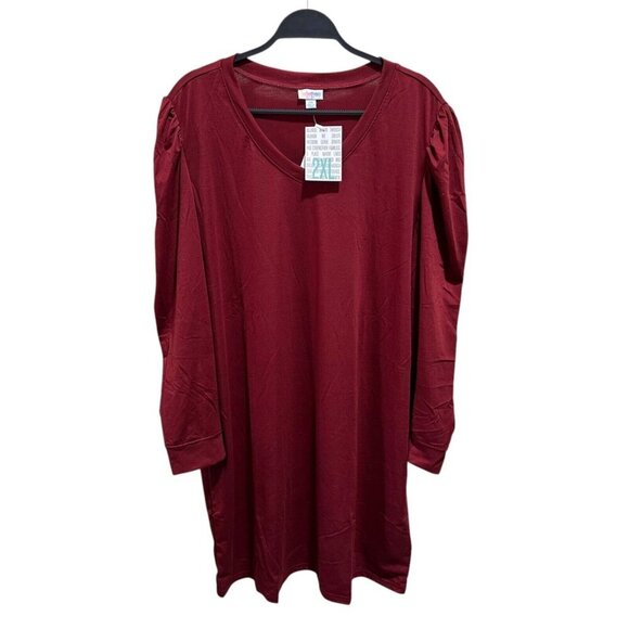 Lularoe AVA Women Size‎ 2XL Maroon Red V-neck Mutton Long Sleeve Dress NWT - Picture 1 of 10